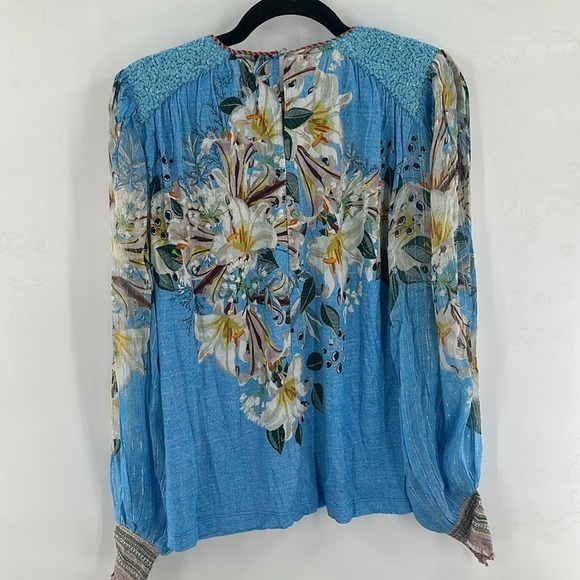 Anthropologie Bl-nk Sequin-Embellished Blouse Blue Small Small NWT - Picture 8 of 10